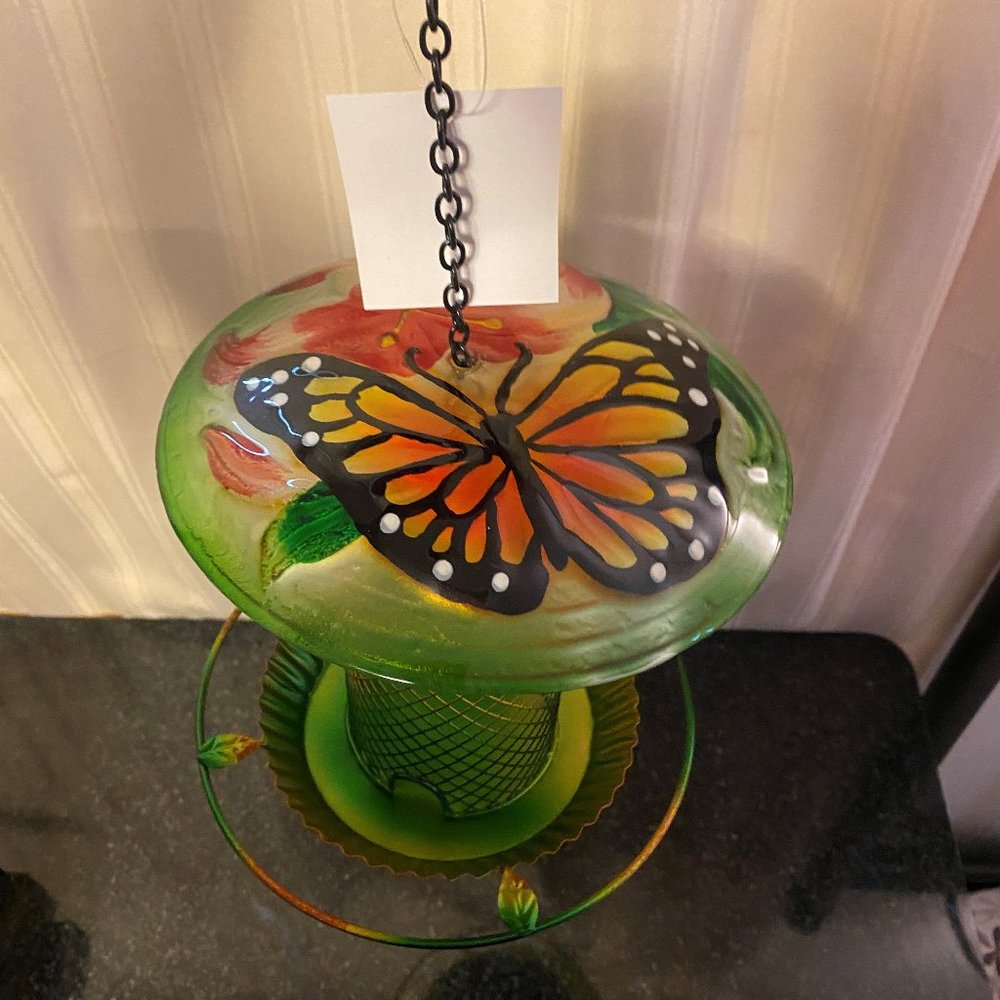 NEW Glass Butterfly Bird Feeder